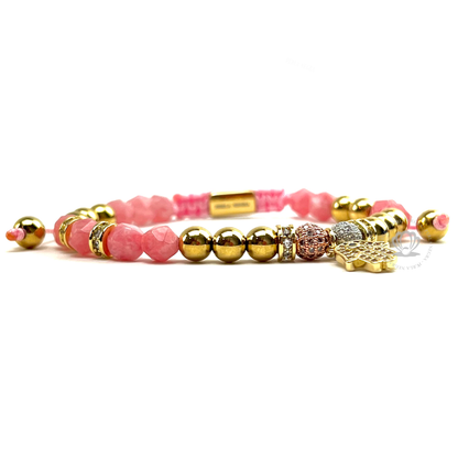 Crystal Pink Quartz & Yellow Gold Hamsa Bracelet