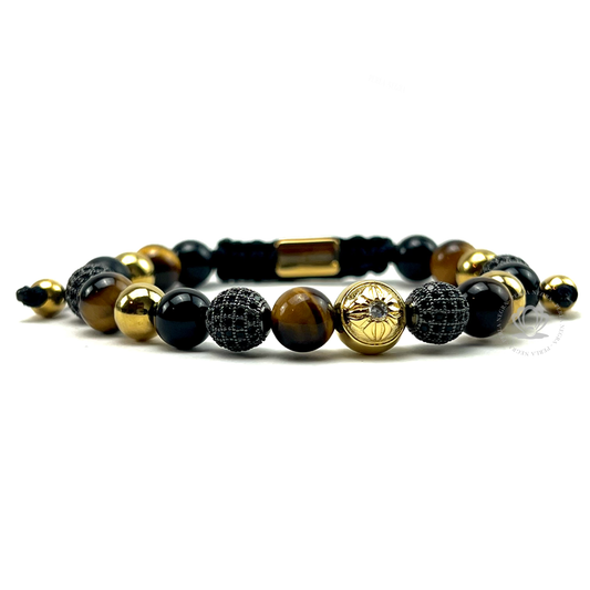 Brown Tiger Eye, Onyx Mate & Black Cz Rhodium Beads