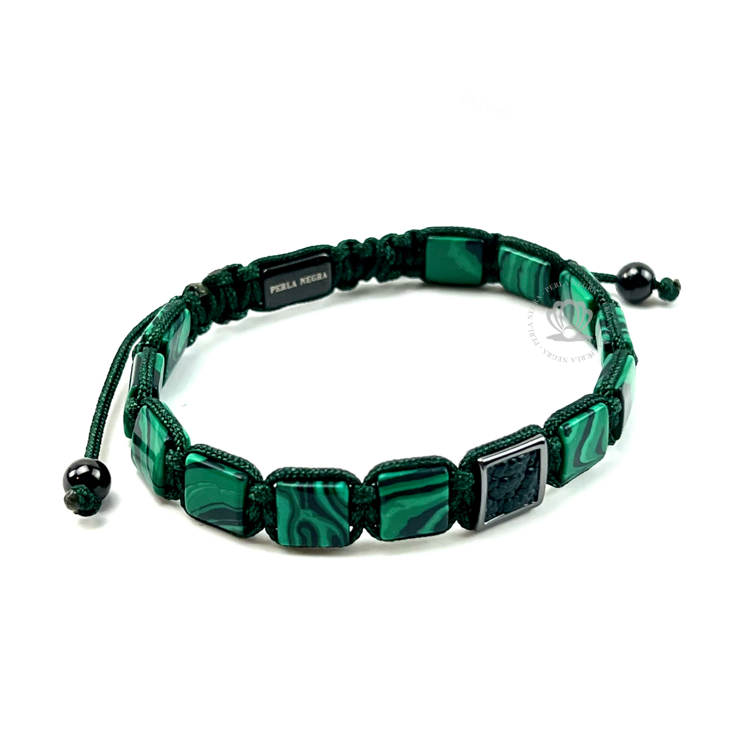 Malachite Stone & Rhodium Green Pyton Bracelet