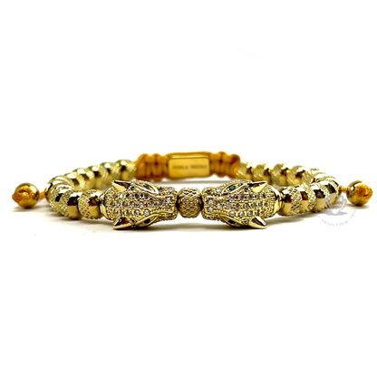 Double Clear Cz Jaguar & 18k Gold Beads Bracelet