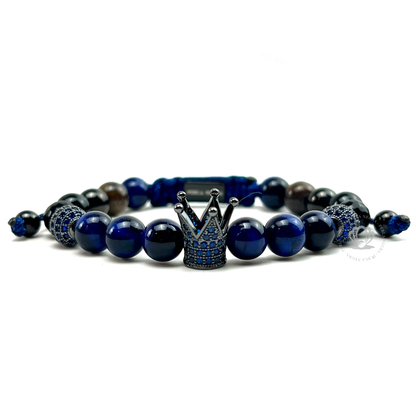 Rhodium Cz Crown, Blue Tiger Eye Bracelet