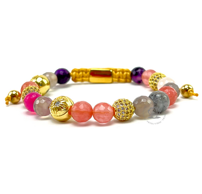 Crystal Pink Quartz, Cherry Quartz & Gold Beads Combination