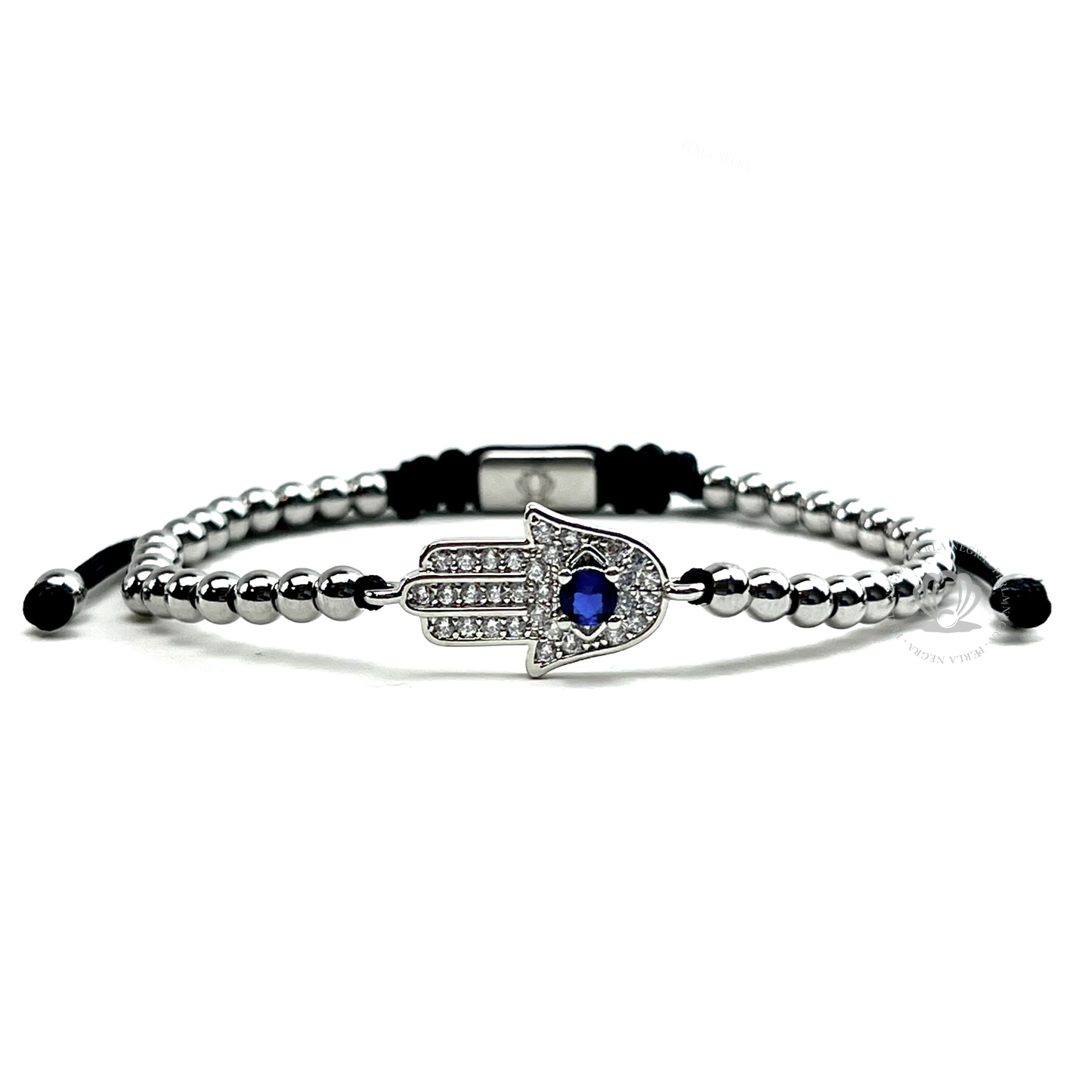 White Gold Blue & Cz Hamsa Bracelet