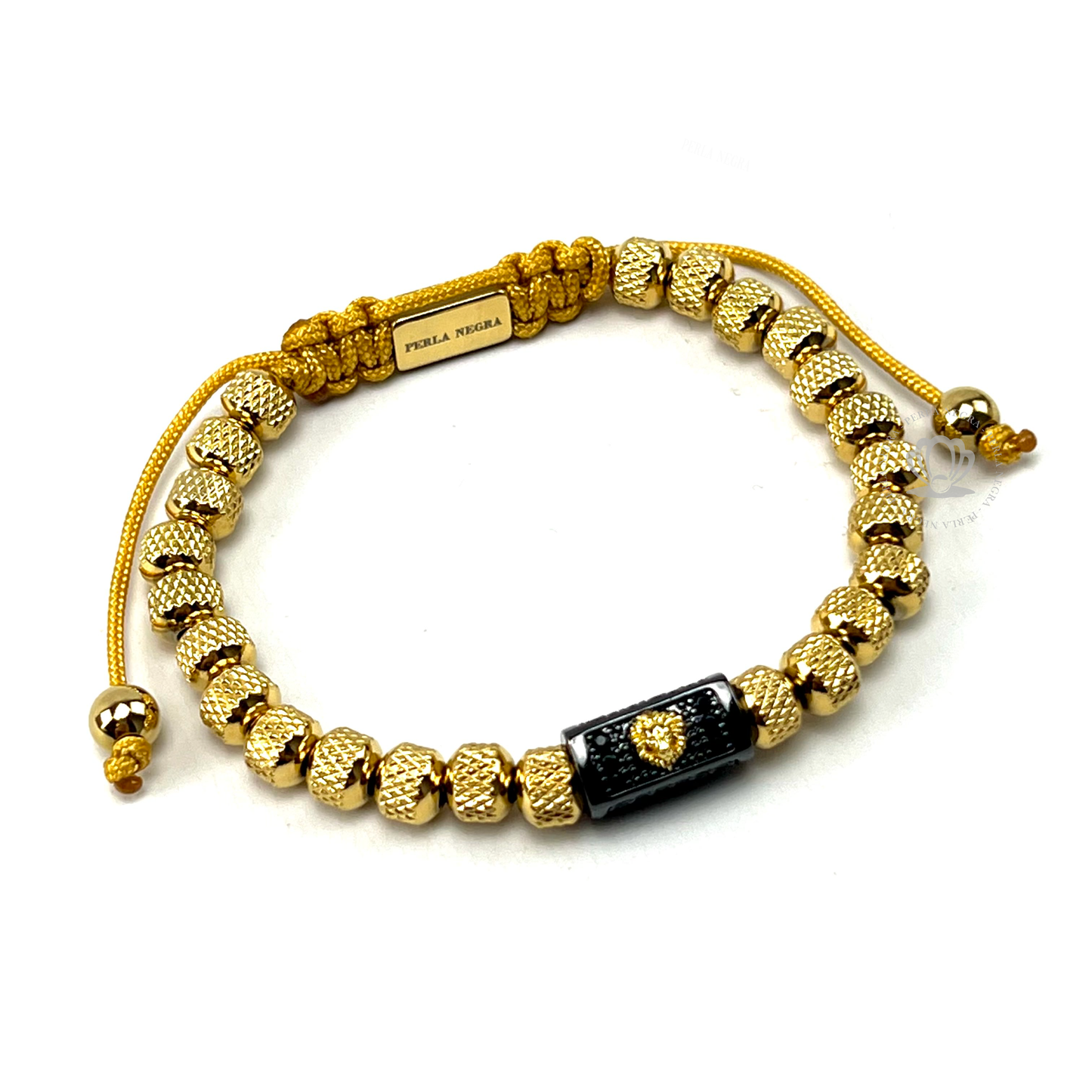 Black Cz Lion & Stainless Steel Gold Beads Bracelet