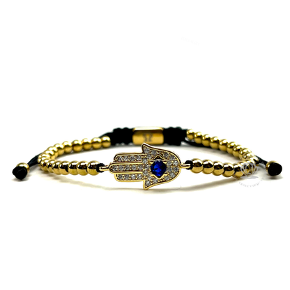 Yellow Gold & Blue Cz Hamsa Bracelet