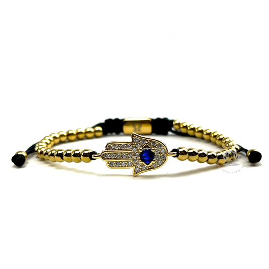 Yellow Gold & Blue Cz Hamsa Bracelet