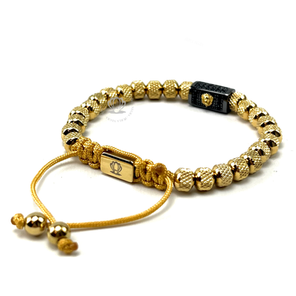 Black Cz Lion & Stainless Steel Gold Beads Bracelet