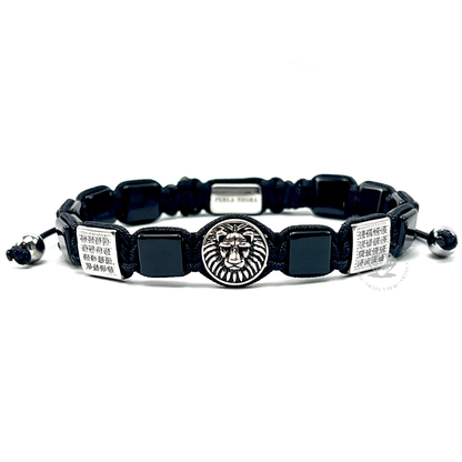 Silver Lion, Black Onyx & Clear Cz Square Bracelet