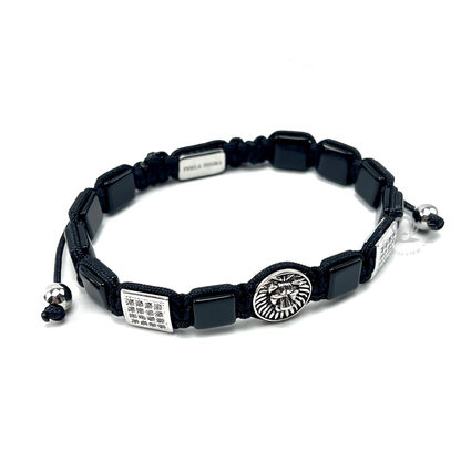 Silver Lion, Black Onyx & Clear Cz Square Bracelet