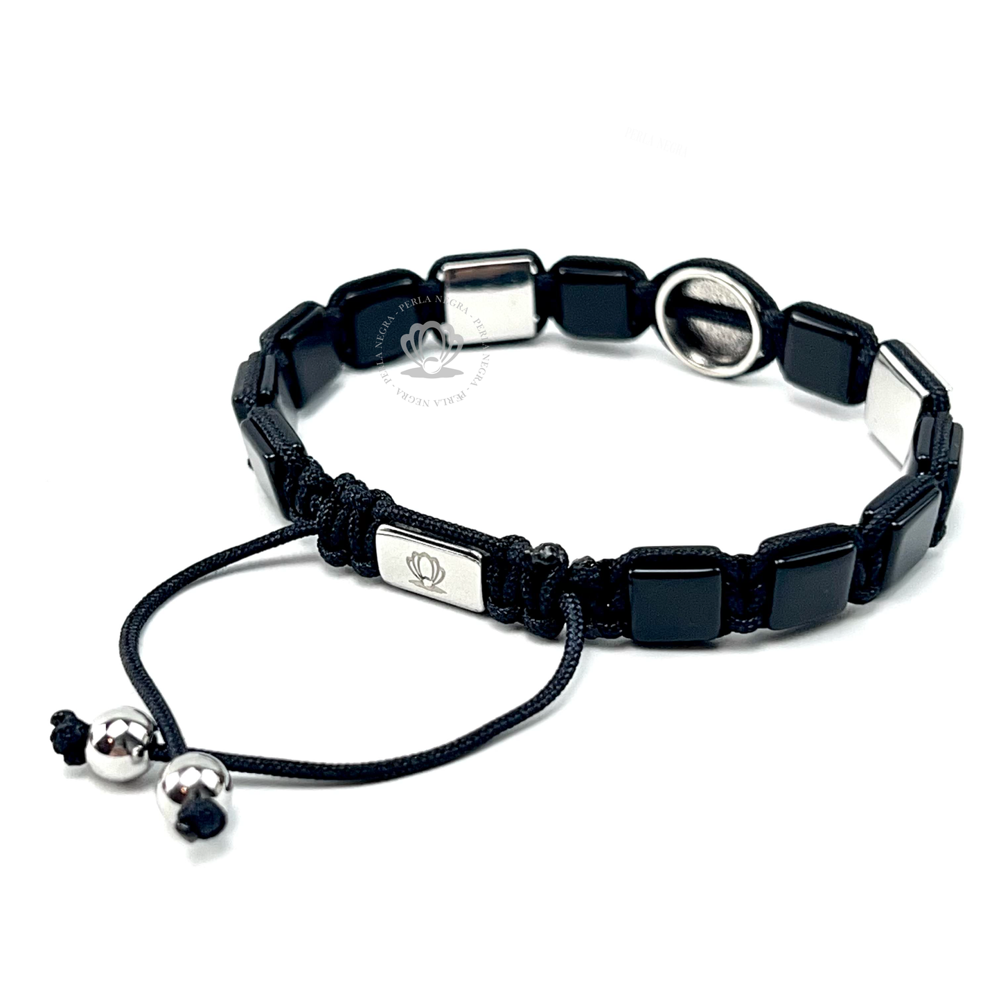 Silver Lion, Black Onyx & Clear Cz Square Bracelet