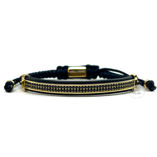 Yellow Gold Black Cz Curved Bracelet