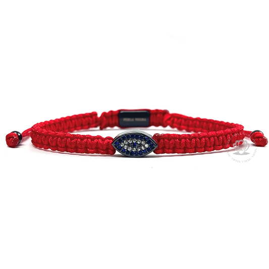 Cz Black Turkish Eye Rhodium & Blue Cz - Red Rope