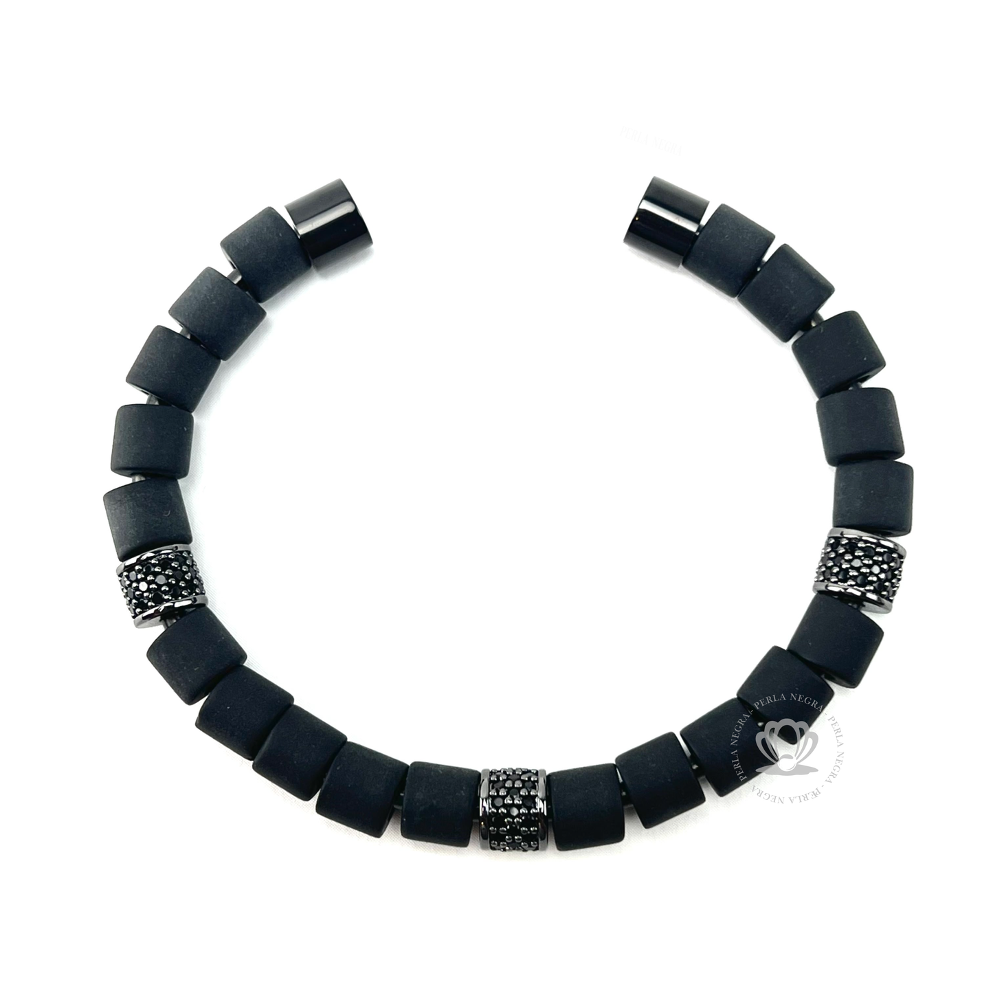 Rhodium Cz Barrel & Black Onix Bracelet