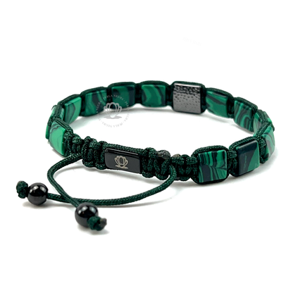 Malachite Stone & Rhodium Green Pyton Bracelet