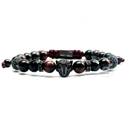 Ruthenium Jaguar Black Cz, Red Tiger Eye & Agata Bracelet