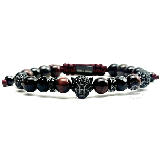 Ruthenium Jaguar Black Cz, Red Tiger Eye & Agata Bracelet