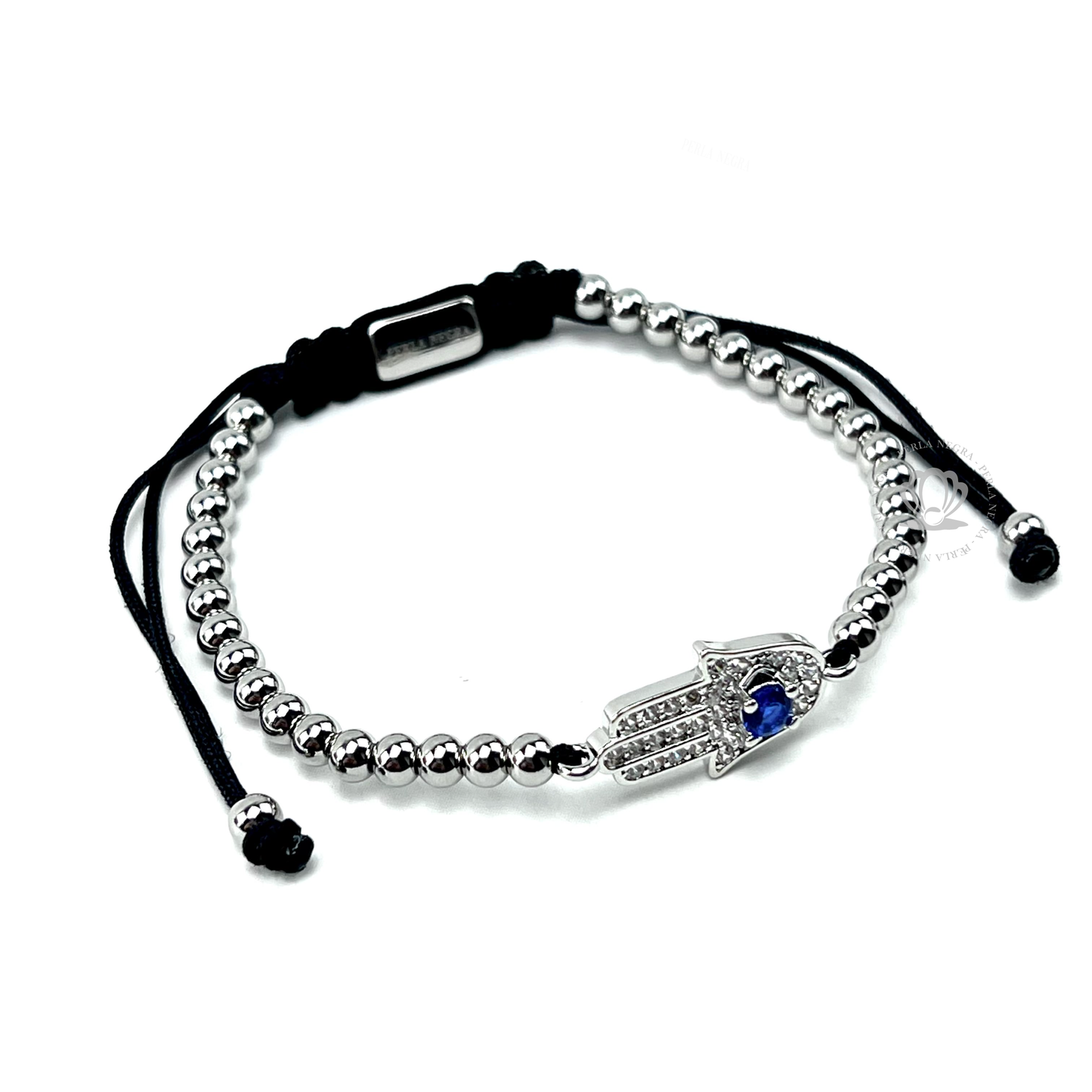 White Gold Blue & Cz Hamsa Bracelet