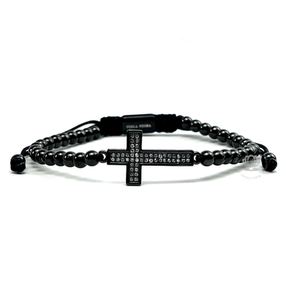 Rhodium Cz Black Cross