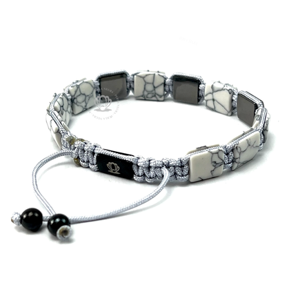 White Howlite, Rhodium & Clear Cz Rectangule Bracelet