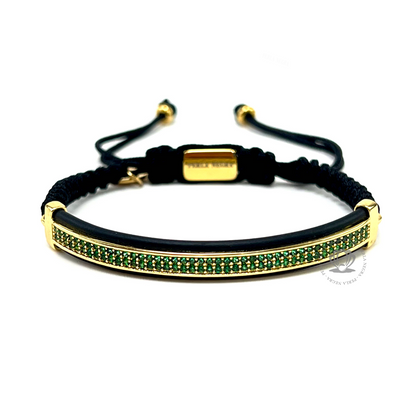 Yellow Gold Cz Crown, Green Tiger Eye &  Green Cz Curved Combination