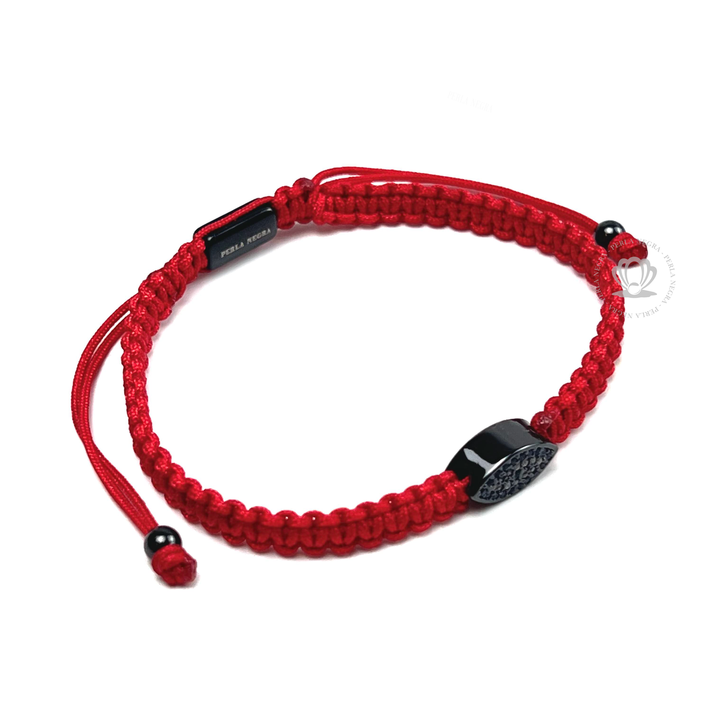 Cz Black Turkish Eye Rhodium & Blue Cz - Red Rope