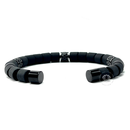 Rhodium Cz Barrel & Black Onix Bracelet