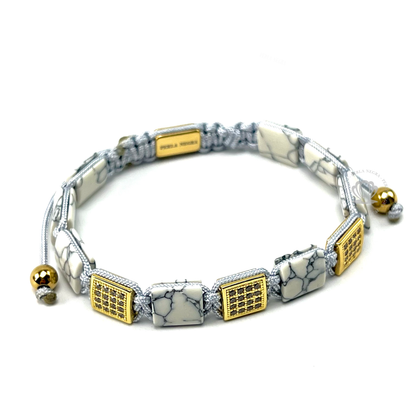 White Howlite & Clear Cz Square Bracelet