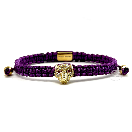 Gold Jaguar, Clear Cz & Purple Thread Bracelet