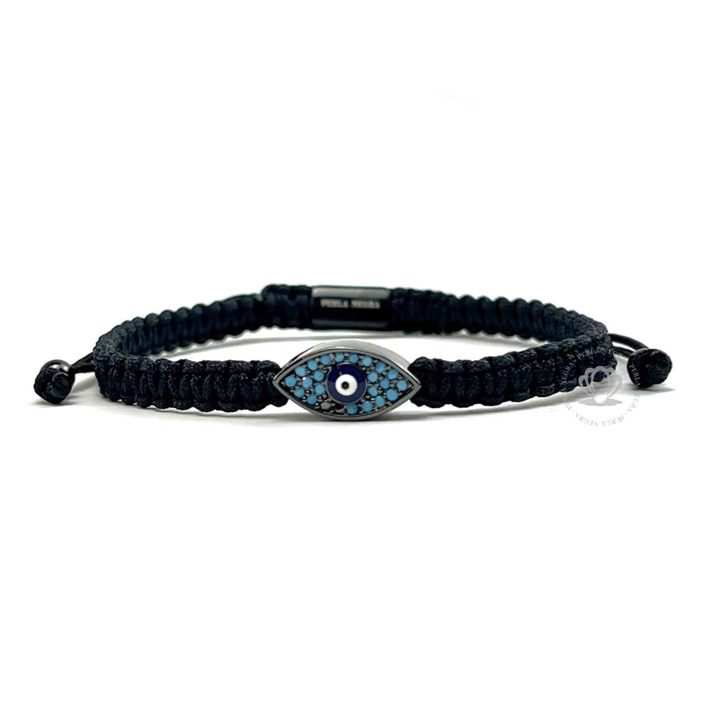 Cz Black Turkish Eye Rhodium & Blue Cz - Black Rope