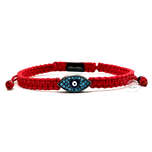 Cz Black Turkish Eye Rhodium & Blue Cz - Red Rope