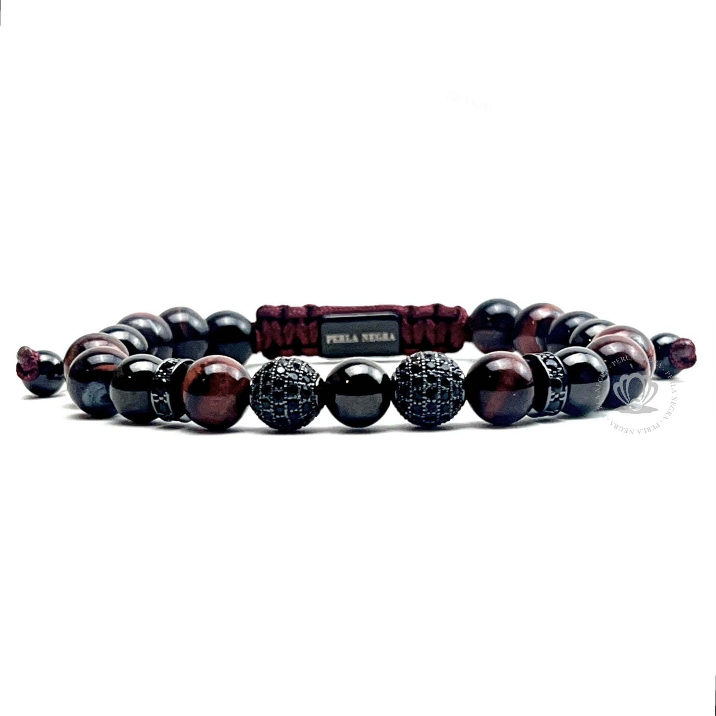 Red Tiger Eye & Ruthenium Cz Beads Bracelet