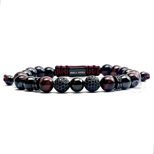 Red Tiger Eye & Ruthenium Cz Beads Bracelet