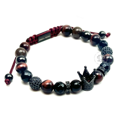 Rhodium Cz Crown, Red Tiger Eye Bracelet