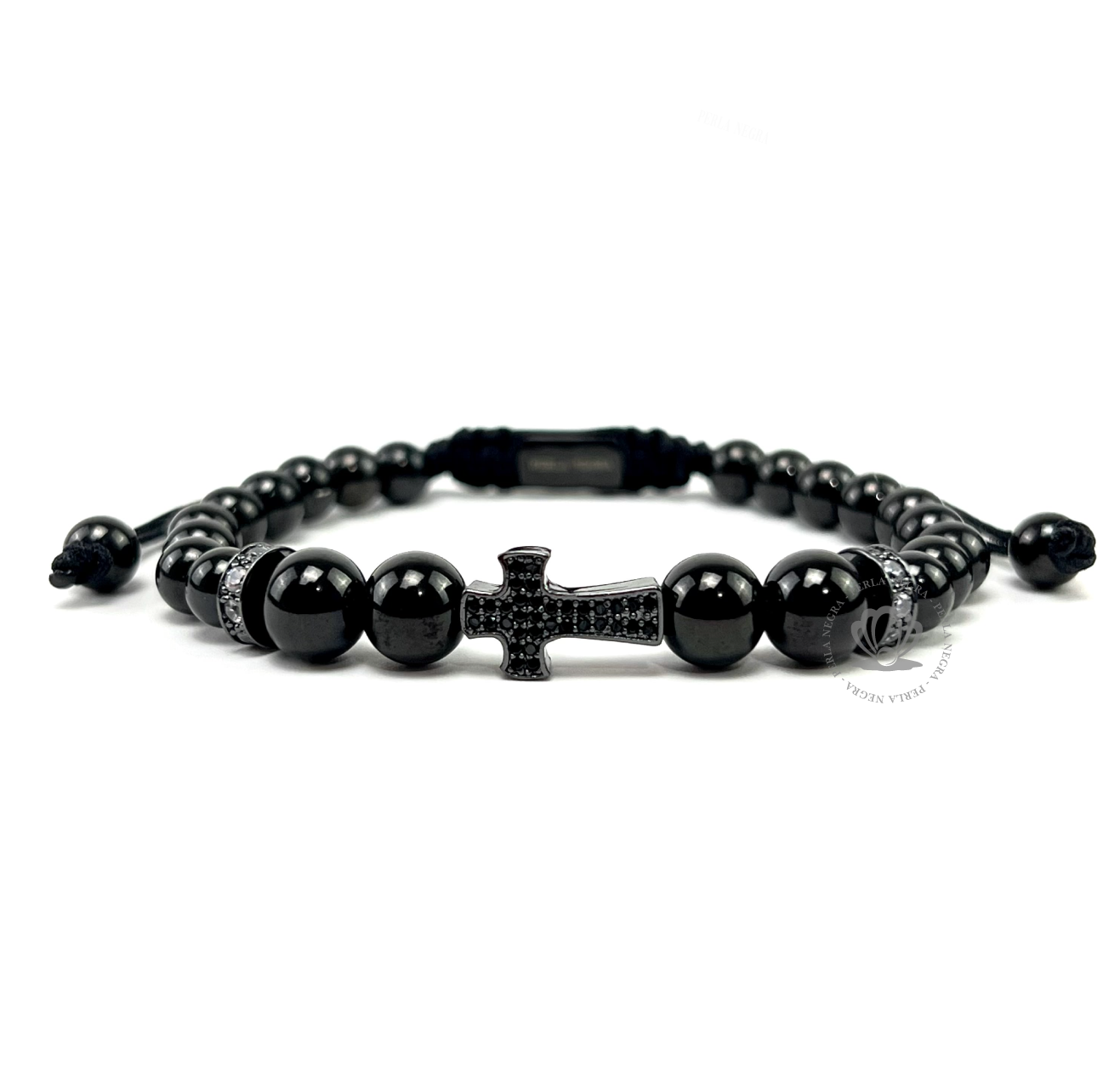 Black Cz Cross, Volcanic Stone & Black Hematite Combination