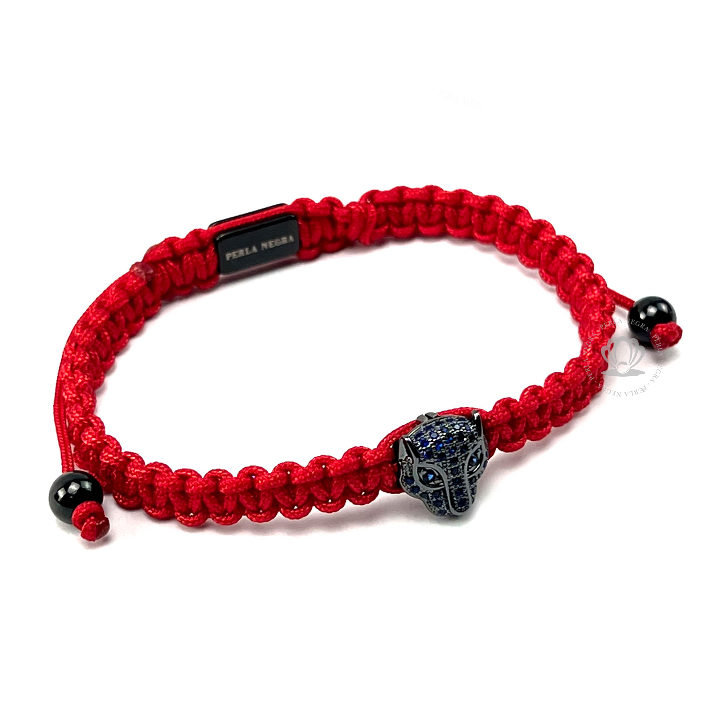 Rhodium Jaguar, Black Cz & Red Thread Bracelet