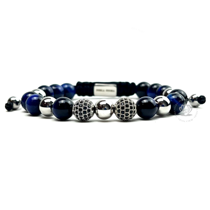 Blue Tiger Eye & White Gold Cz Beads Bracelet