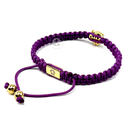 Gold Jaguar, Clear Cz & Purple Thread Bracelet