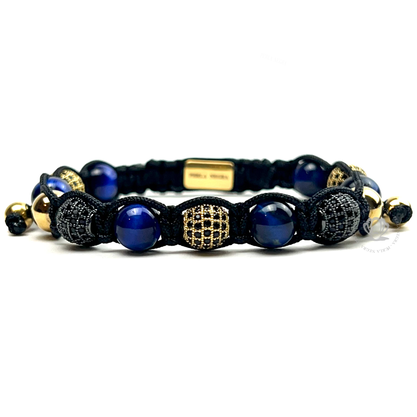 Classic Blue Tiger Eye, Black & Gold Clear Cz Bracelet