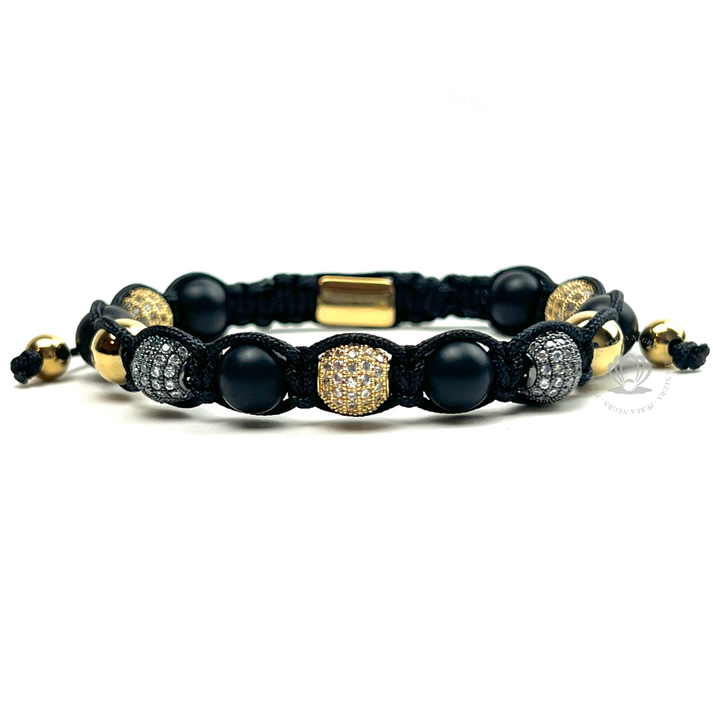 Classic Onyx, Black & Gold Clear Cz Bracelet