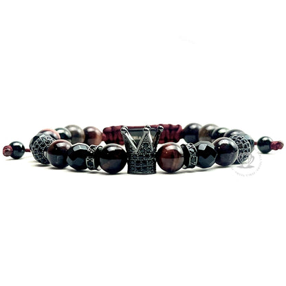 Ruthenium Cz Crown, Red Tiger Eye Bracelet