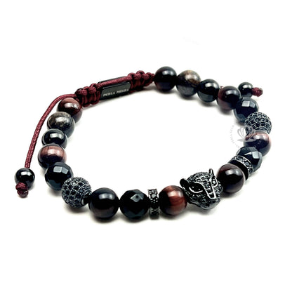 Ruthenium Jaguar Black Cz, Red Tiger Eye & Agata Bracelet