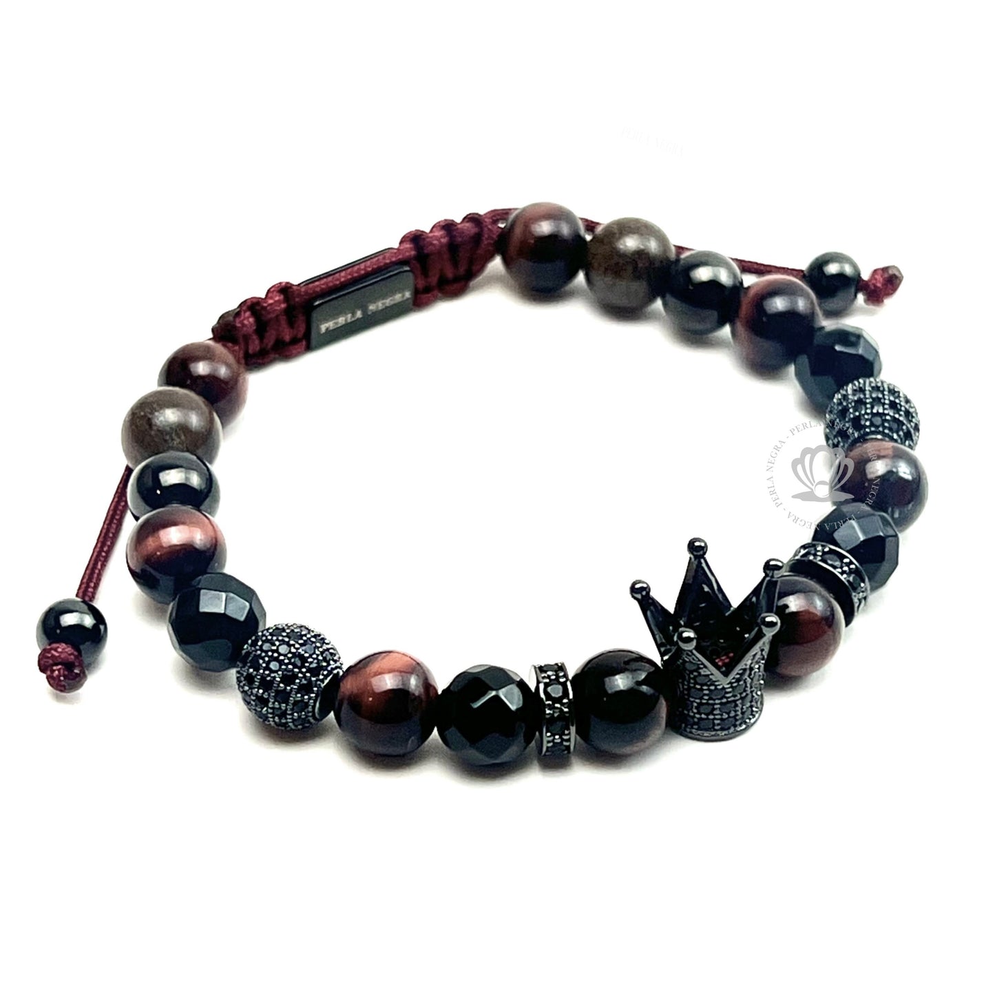 Ruthenium Cz Crown, Red Tiger Eye Bracelet