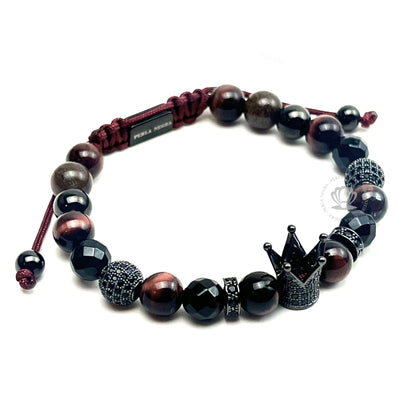 Ruthenium Cz Crown, Red Tiger Eye Bracelet