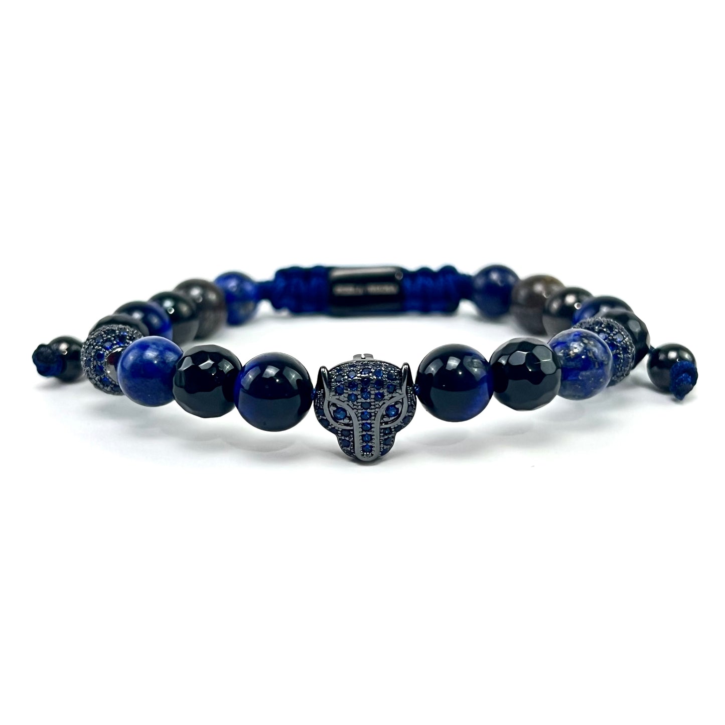 Rhodium Crown, Blue Tiger Eye Beads &  Jaguar Blue Cz