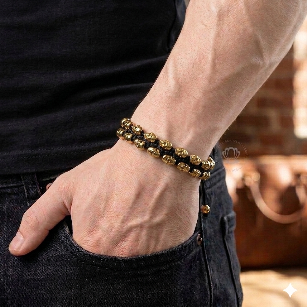 Imperial 18K Yellow Gold Skull Bracelet