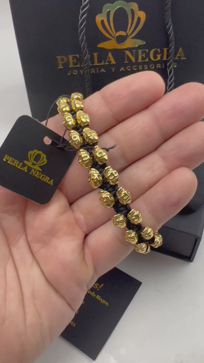Imperial 18K Yellow Gold Skull Bracelet