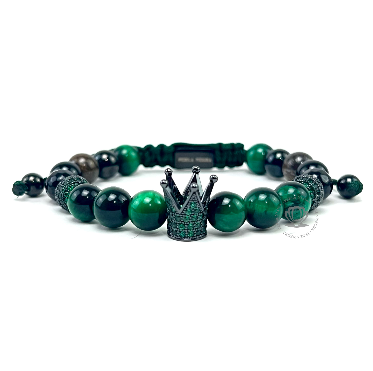 Rhodium Jaguar, Rhodium Crown & Green Tiger Eye Set