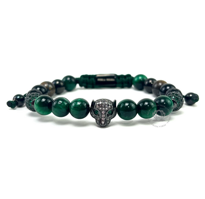 Rhodium Jaguar, Rhodium Crown & Green Tiger Eye Set