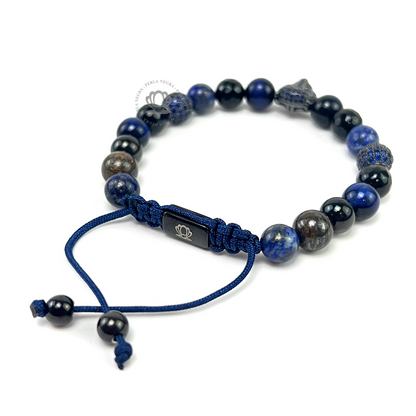 Rhodium Jaguar Blue Cz, Blue Tiger Eye & Agata Bracelet