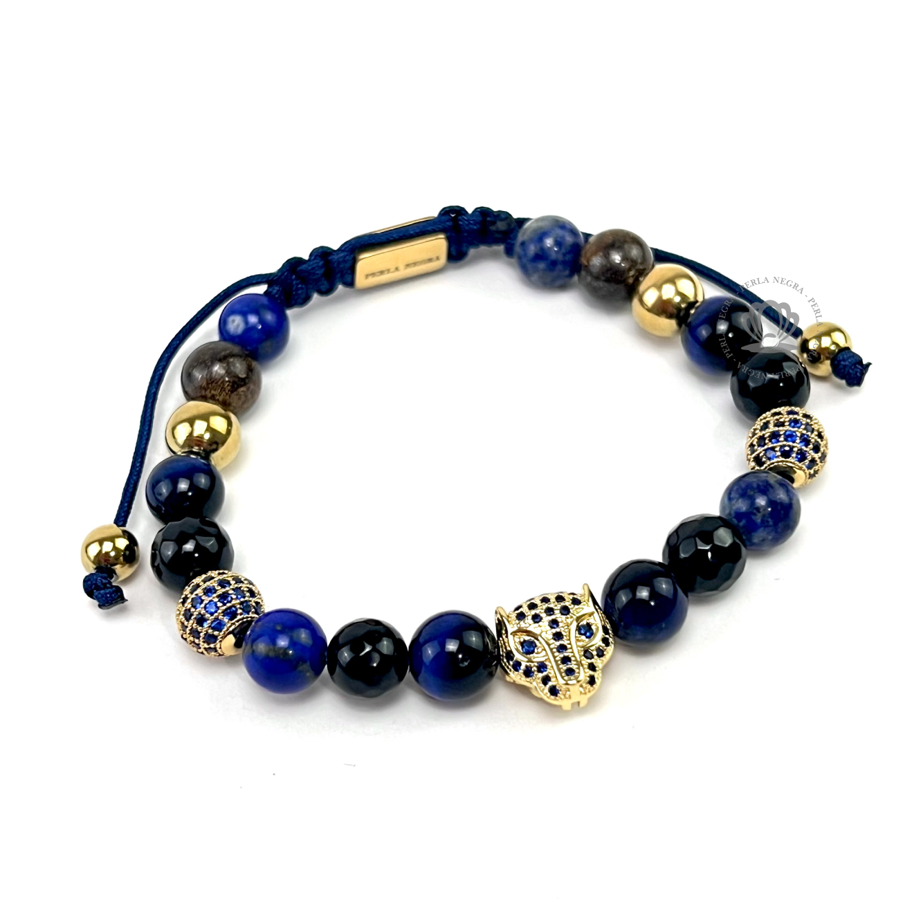 Yellow Gold Jaguar Blue Tiger Eye & Agata Bracelet